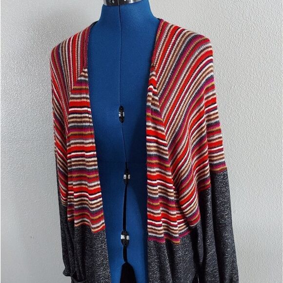 Hummingbird Chic Charcoal Gray Multi Stripe Duster Cardigan Medium - Picture 2 of 8